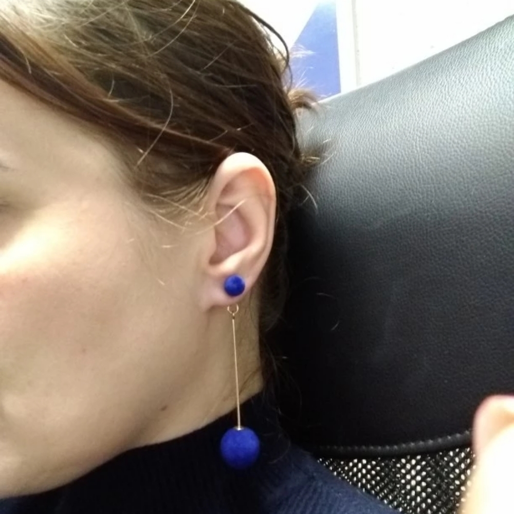 😍 New!!! Blue Dangle Velvet Pom-Pom Earrings 💞